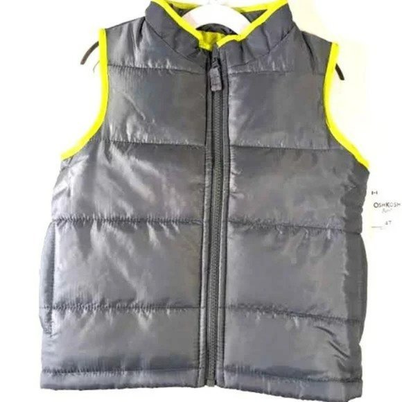 NWT Oshkosh B'gosh Girls Puffer Vest Zip-Front Gray Green Quilt Winter V… - Picture 1 of 4